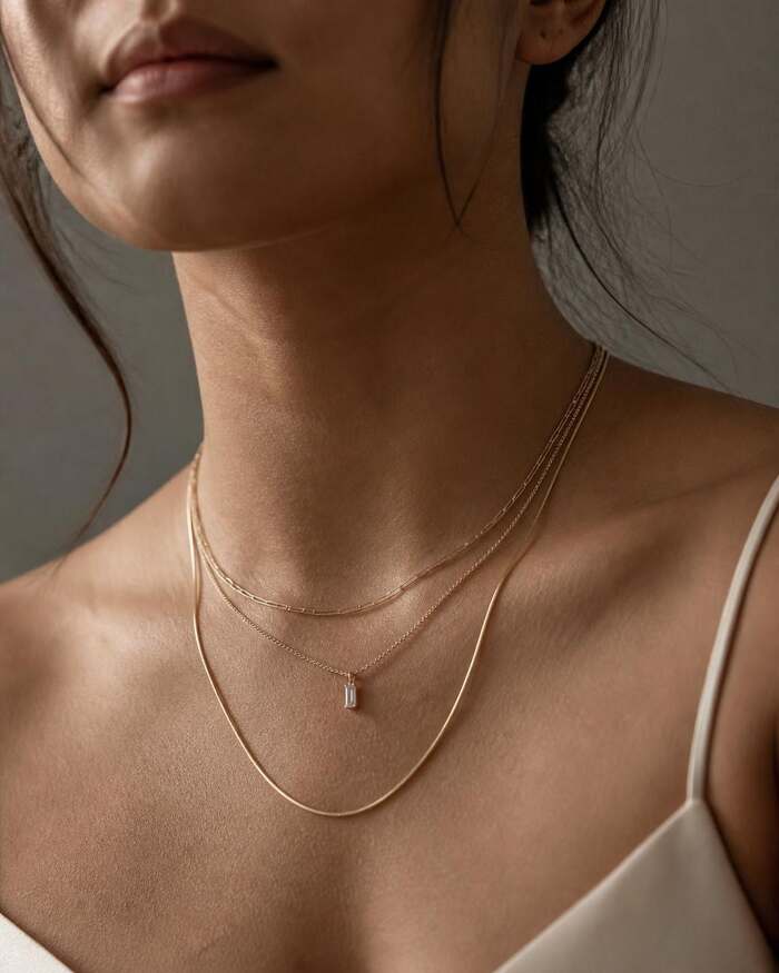 Layered fine gold necklaces